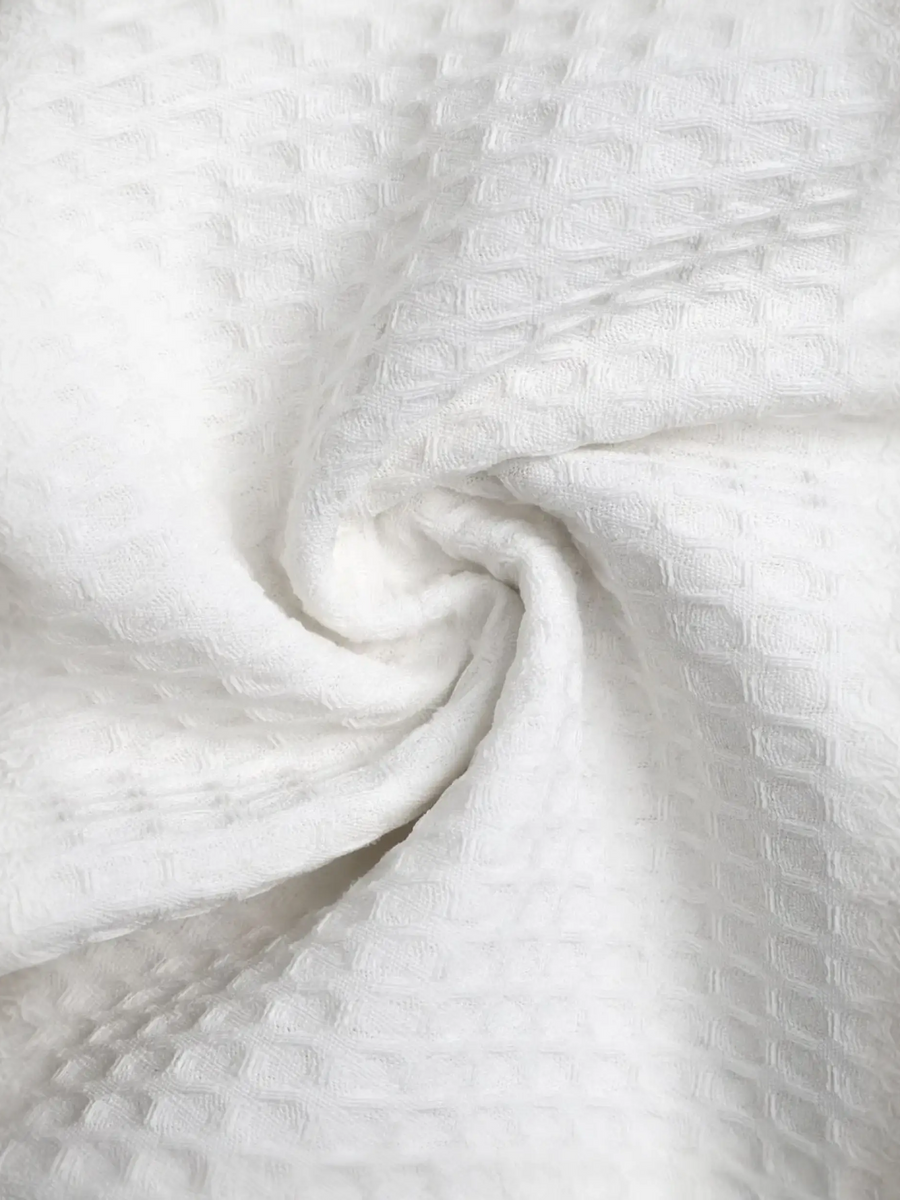 White waffle-textured fabric shorts perfect for curvy queens and summer vibes