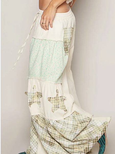 Babe Beachwear casual summer pants with pockets featuring patchwork design and star patterns