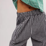 Trendsi black and white checkered casual vacation pants women with elastic waistband
