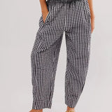 Trendsi black and white checkered casual vacation pants women with elastic waistband and side pockets