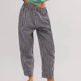 Trendsi casual vacation pants women black and white checkered with elastic waist and relaxed fit