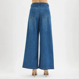 Trendsi casual wide leg jeans for juniors in blue denim shown from the back with two rear pockets