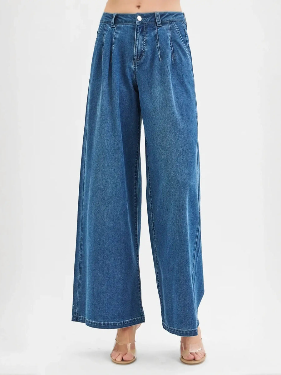 Trendsi casual wide leg jeans for juniors in blue denim with high waist and relaxed fit
