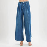 Trendsi casual wide leg jeans for juniors in blue denim with high waist and relaxed fit