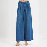 Trendsi casual wide leg jeans for juniors in blue denim with high waist and front pockets