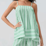Trendsi smocked cami and shorts set in light green with white stripes perfect for casual summer wear