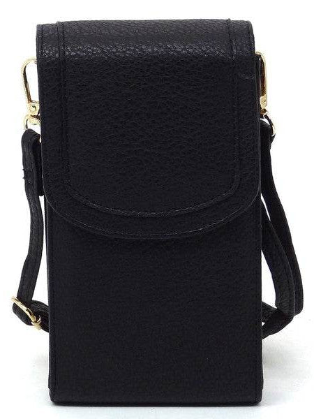 Babe Beachwaer black cell phone crossbody chain bag with flap closure and adjustable strap