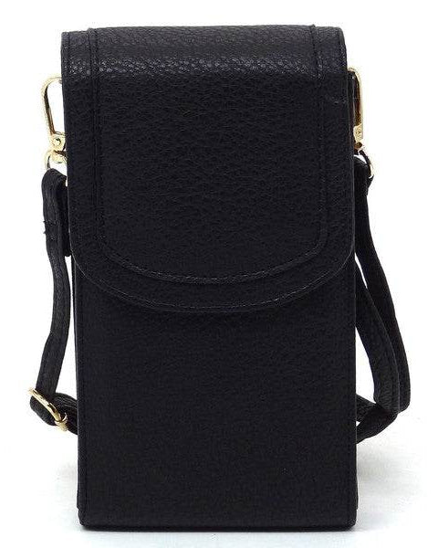 Babe Beachwaer black cell phone crossbody chain bag with flap closure and adjustable strap