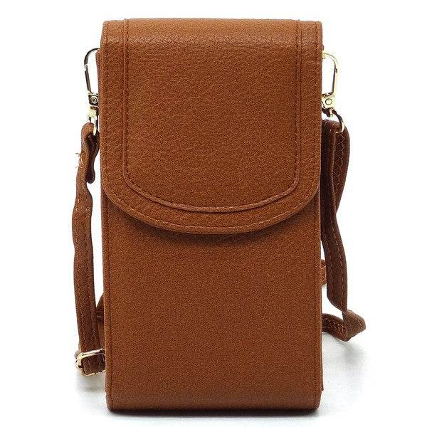 Babe Beachwaer brown leather cell phone crossbody chain bag with flap closure and adjustable strap