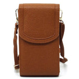 Babe Beachwaer brown leather cell phone crossbody chain bag with flap closure and adjustable strap