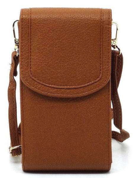 Babe Beachwaer brown leather cell phone crossbody chain bag with flap closure and adjustable strap