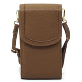 Babe Beachwaer brown leather cell phone crossbody chain bag with flap closure