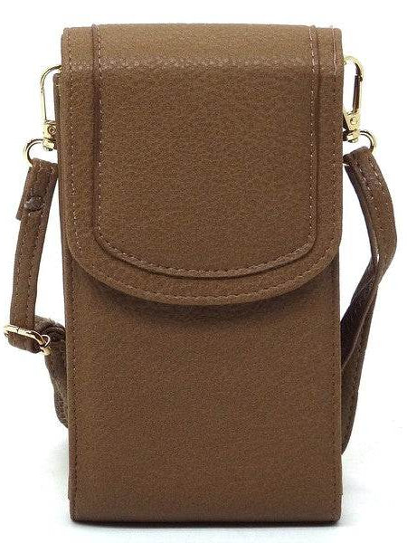 Babe Beachwaer brown leather cell phone crossbody chain bag with flap closure