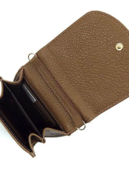 Babe Beachwaer brown leather cell phone crossbody chain bag with multiple compartments and snap closure