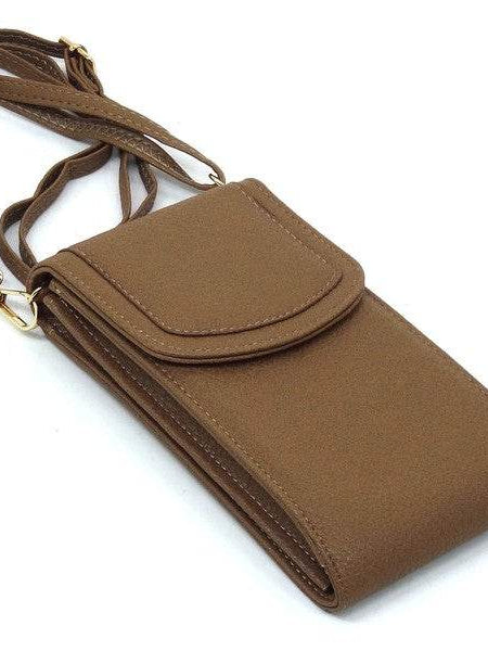 Babe Beachwaer brown cell phone crossbody chain bag with adjustable strap and flap closure