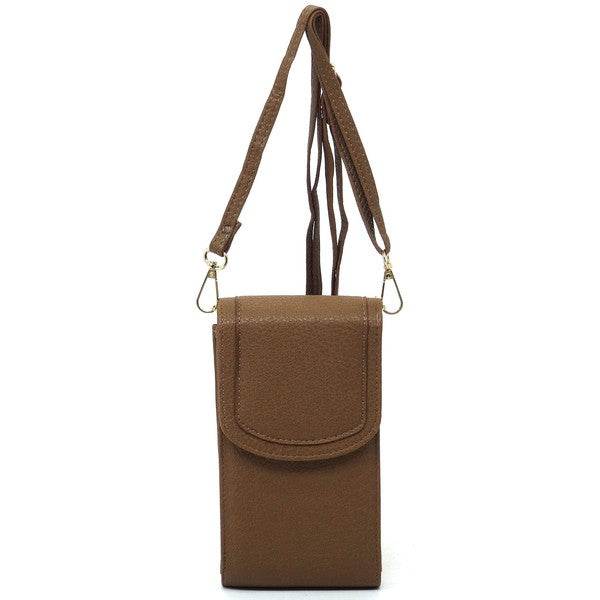 Babe Beachwear brown cell phone crossbody chain bag with adjustable strap and flap closure