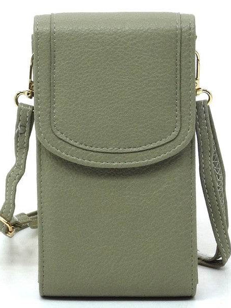 Babe Beachwaer olive green cell phone crossbody chain bag with flap closure and adjustable strap