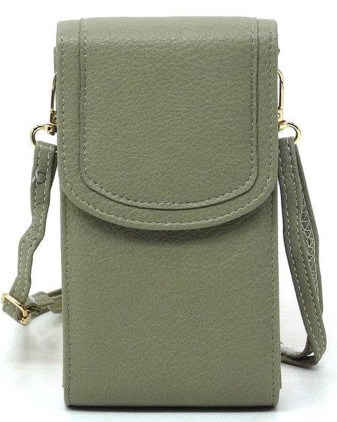 Babe Beachwaer olive green cell phone crossbody chain bag with flap closure and adjustable strap