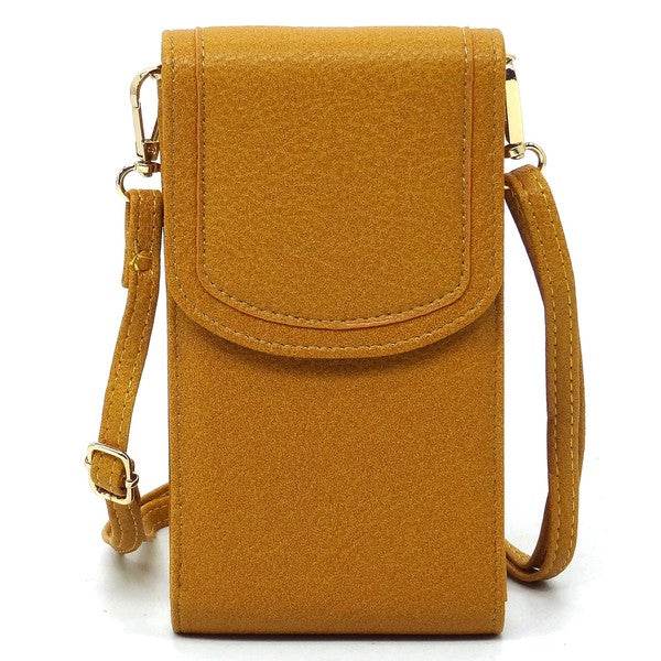 Babe Beachwear mustard yellow cell phone crossbody chain bag with adjustable strap and flap closure