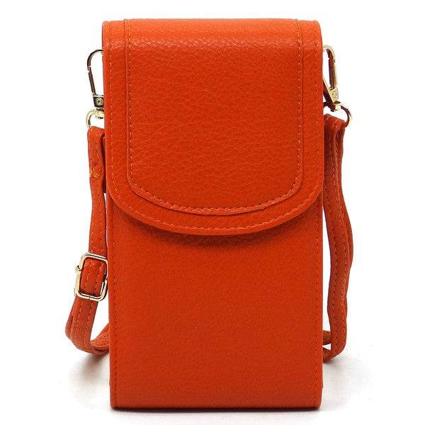 Orange Babe Beachwaer cell phone crossbody chain bag with flap closure and adjustable strap
