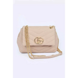 Babe Beachwear CG Logo Quilted Shoulder Bag in beige with gold chain strap and double G logo
