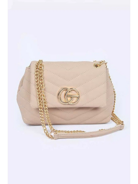 Babe Beachwear CG Logo Quilted Shoulder Bag in beige with gold chain strap and double G logo