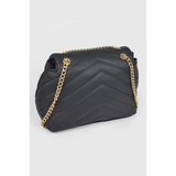 Babe Beachwaer black CG Logo Quilted Shoulder Bag with gold chain strap and chevron stitching