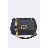 Babe Beachwaer black CG Logo Quilted Shoulder Bag with gold chain strap and chevron pattern