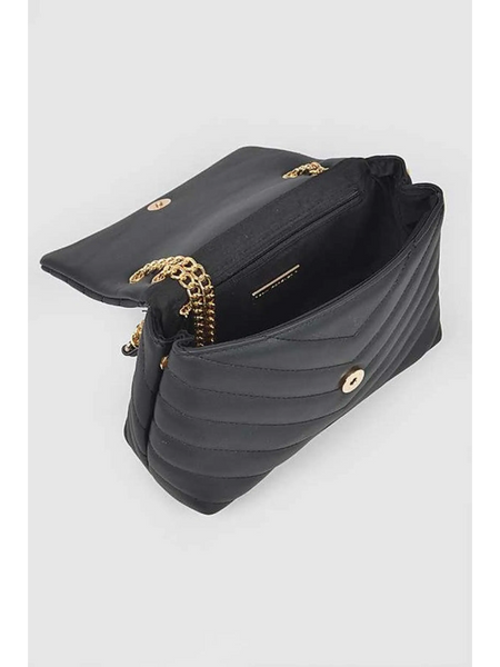 Black Babe Beachwear CG Logo Quilted Shoulder Bag with gold chain strap and magnetic closure