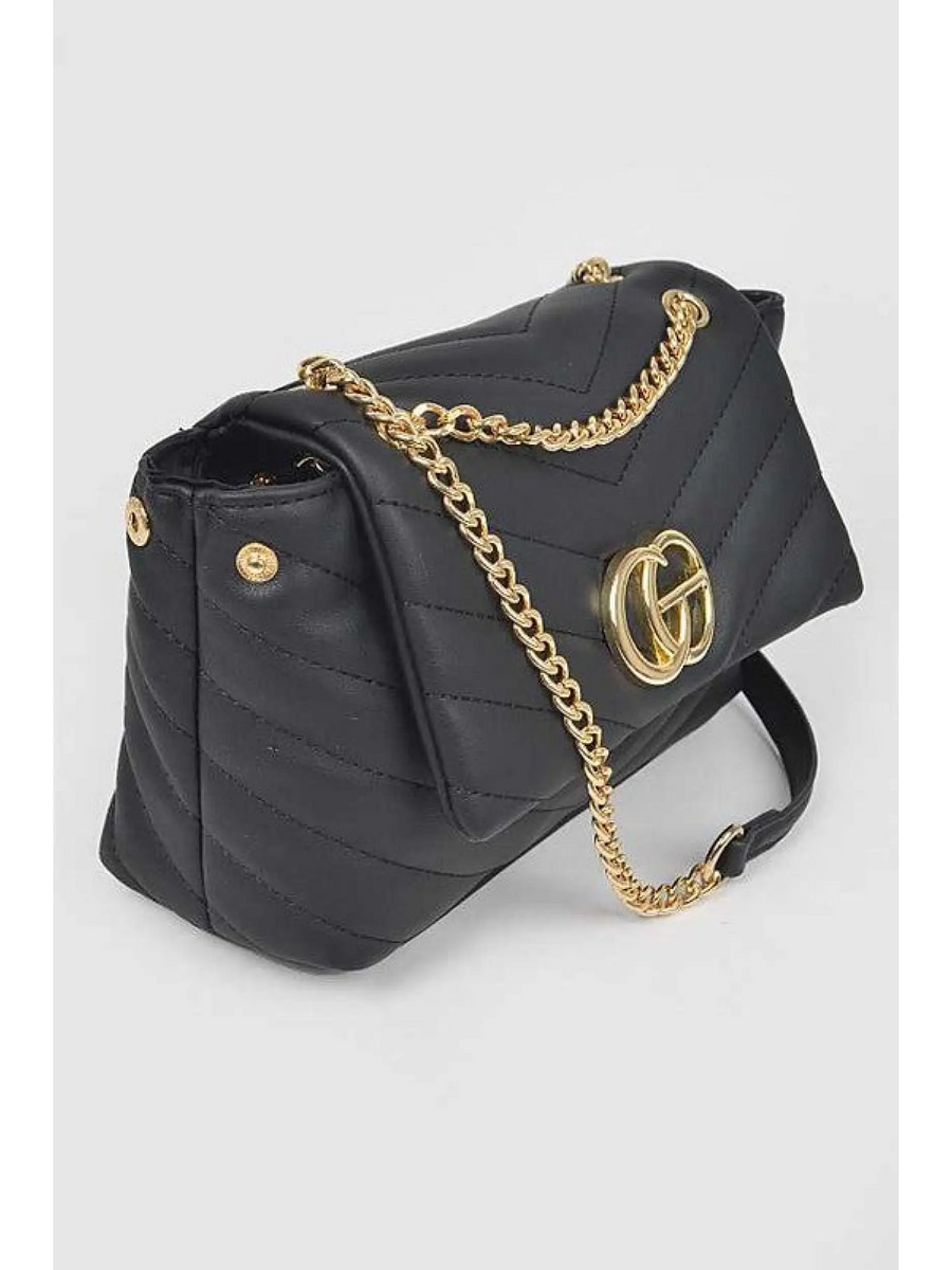 Babe Beachwaer black CG Logo Quilted Shoulder Bag with gold chain strap and logo hardware