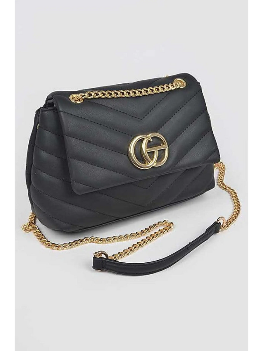 Babe Beachwaer black CG Logo Quilted Shoulder Bag with gold chain strap and double G logo