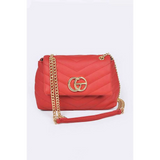 Babe Beachwaer red CG Logo Quilted Shoulder Bag with gold chain strap and chevron quilting