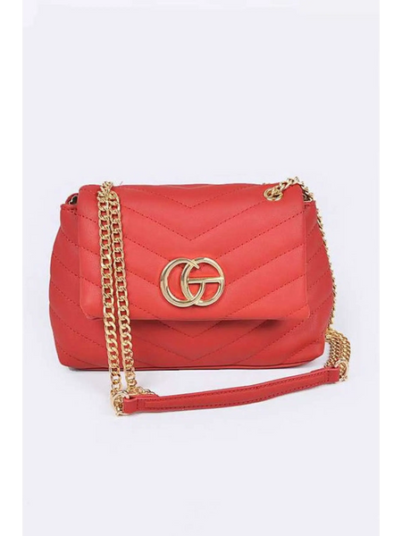 Babe Beachwaer red CG Logo Quilted Shoulder Bag with gold chain strap and chevron quilting