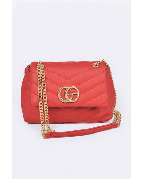 Babe Beachwaer red CG Logo Quilted Shoulder Bag with gold chain strap and chevron quilting