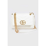 White CG Logo Quilted Shoulder Bag with gold chain strap and textured chevron pattern