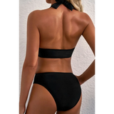 Beach Babes black cheeky bikini bottoms sporty top swimsuit shown from back