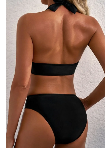 Beach Babes black cheeky bikini bottoms sporty top swimsuit shown from back