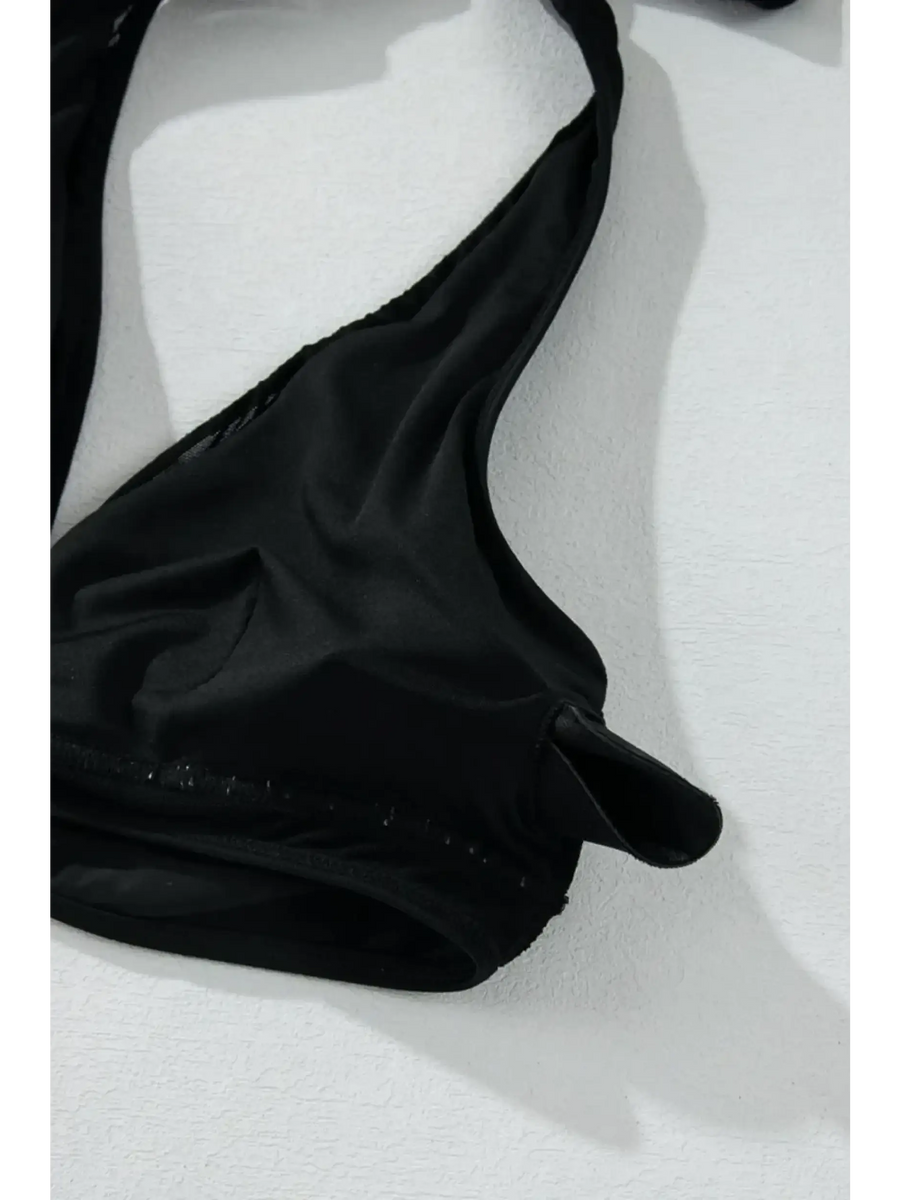 Black cheeky bikini bottoms sporty top swimsuit by Beach Babes on white background