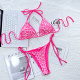 Beach Babes cheeky bottom triangle swimsuit in bright pink leopard print with adjustable ties