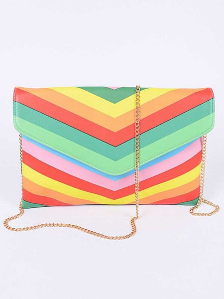 Babe Beachwaer chevron colorful summer envelope bag with gold chain strap