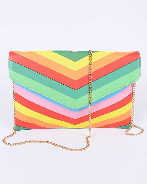 Babe Beachwaer chevron colorful summer envelope bag with gold chain strap