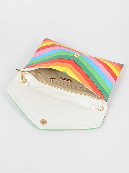 Chevron colorful summer envelope bag by Babe Beachwaer with vibrant stripes and a white interior pocket