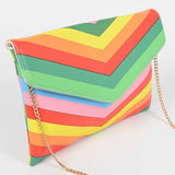 Babe Beachwear chevron colorful summer envelope bag with gold chain strap and vibrant rainbow pattern
