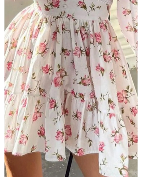 Image showing pleats floral mini dress featuring pink roses perfect as chic beachwear dresses for curvy women