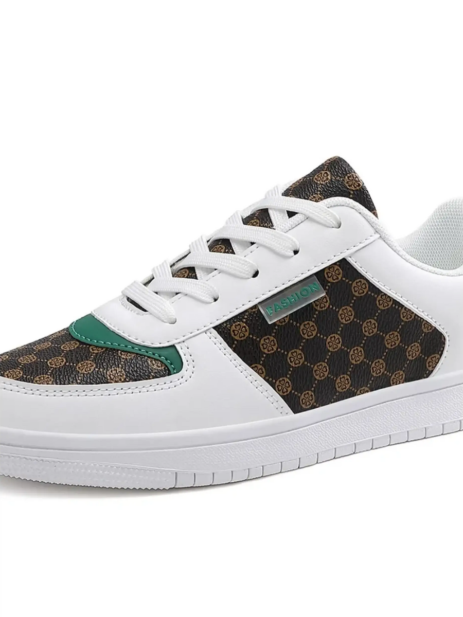 Trendsi chic beachwear sneakers with white leather and patterned brown fabric design