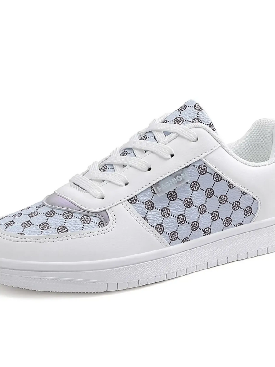 White and gray Trendsi chic beachwear sneakers with patterned fabric and lace-up design