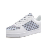 White and gray Trendsi chic beachwear sneakers with patterned fabric and lace-up design