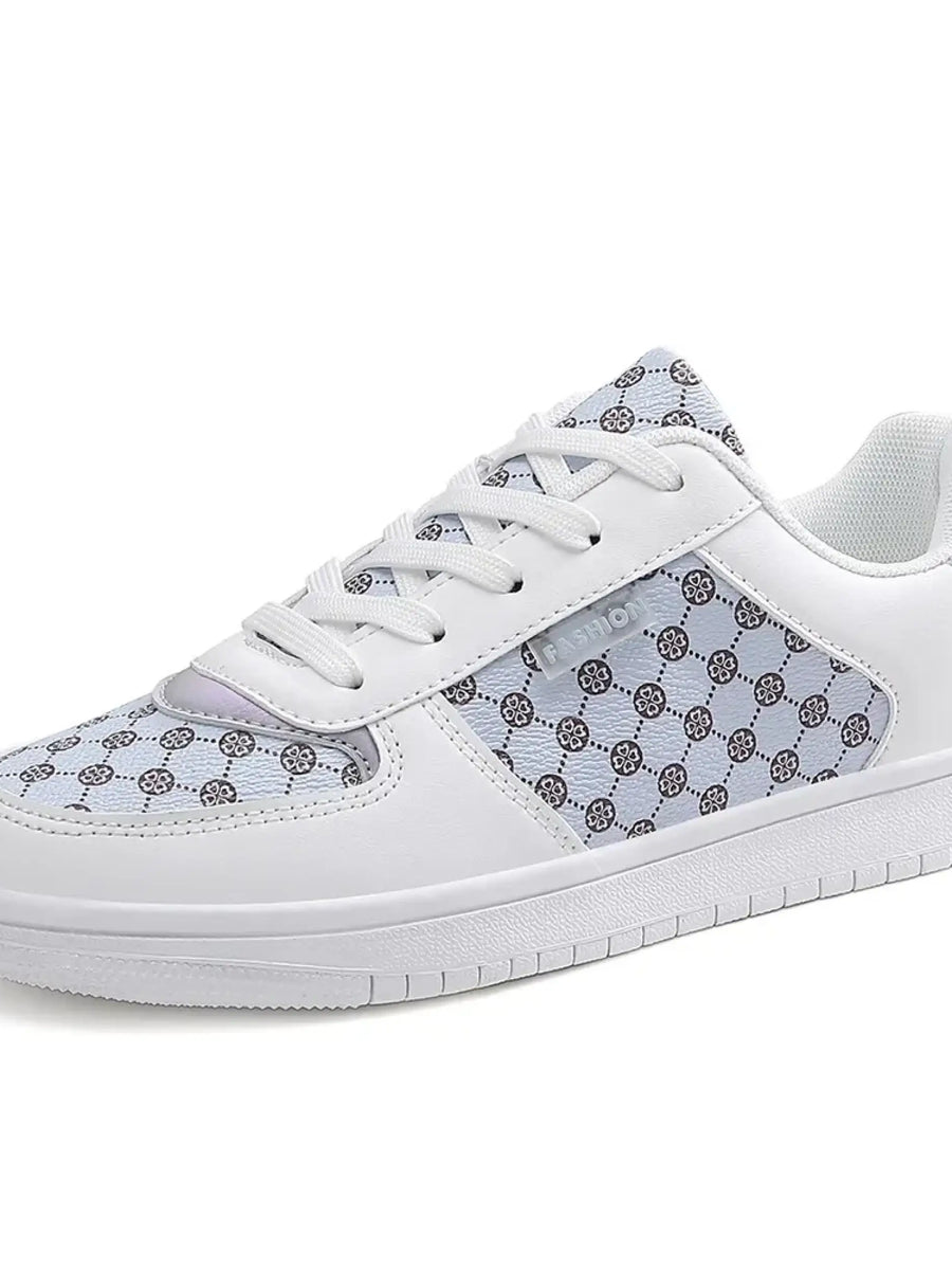 Trendsi white and gray chic beachwear sneakers with patterned panels and lace-up design