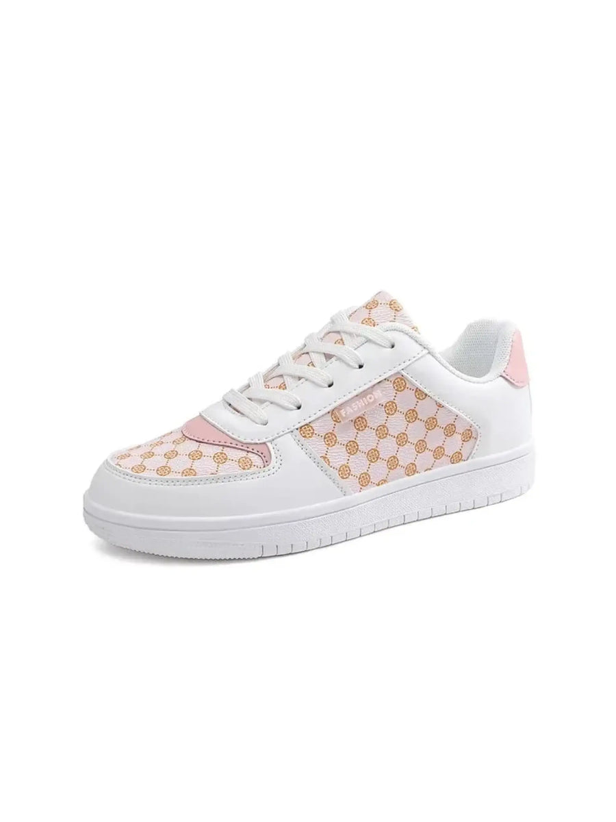 white and pink chic beachwear sneakers with patterned design and lace-up closure