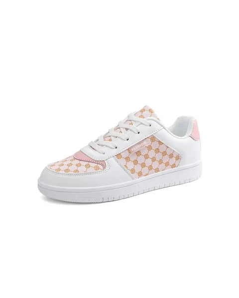 white and pink chic beachwear sneakers with patterned design and lace-up closure